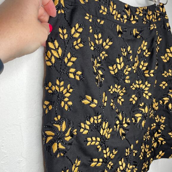 Reiss Opera Black Beaded Gold Leaf Floral Embroidered Mini Pencil Skirt 10 - Picture 4 of 13